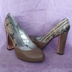 Guess Tan and Faux Snakeskin Pumps